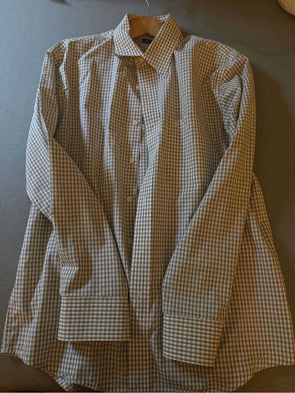 Izod Men's Brown and White Checked Dress Shirt